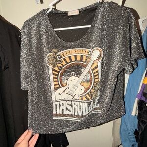 Altar'd State Glitter Nashville Graphic Crop Top - Silver